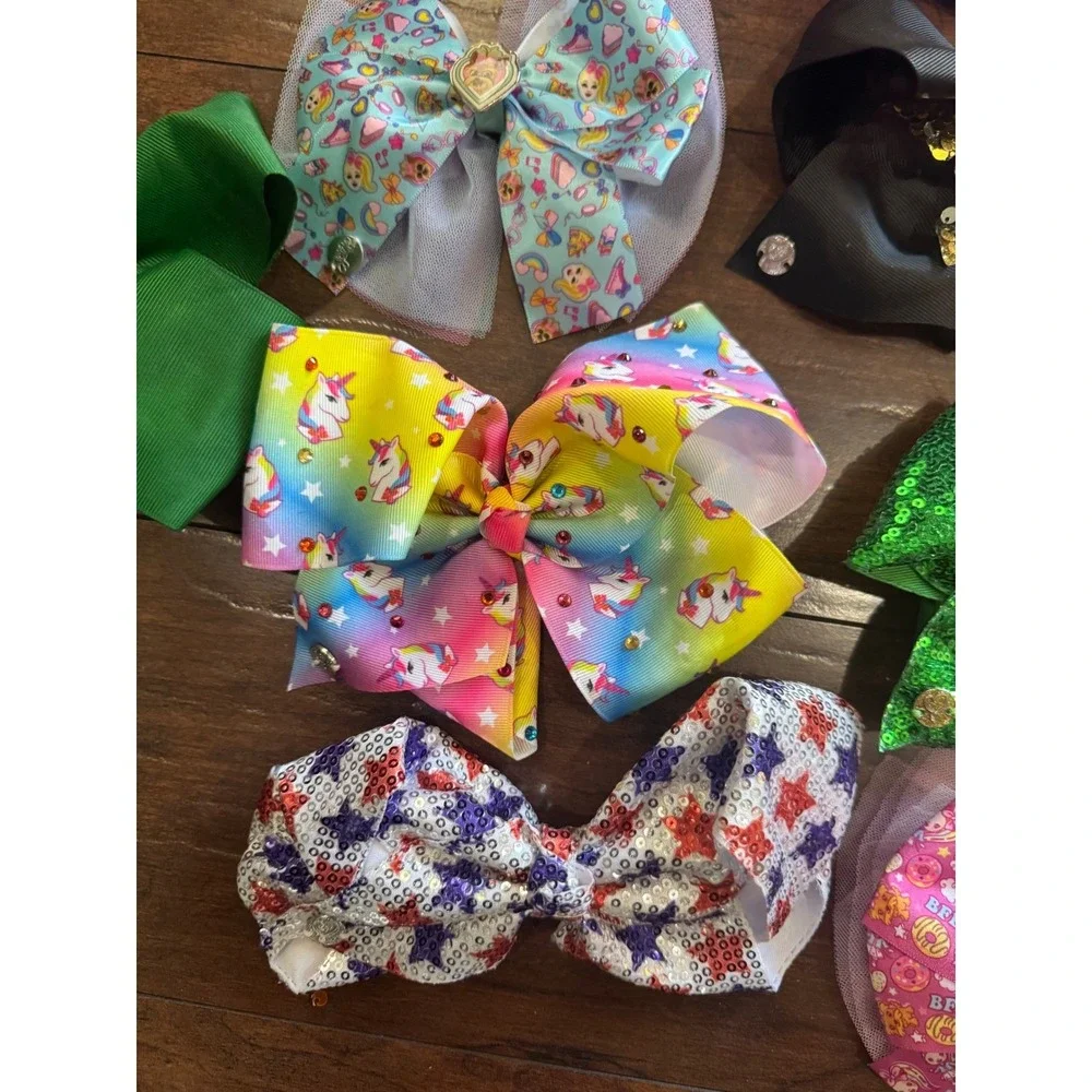 JoJo Siwa‎ Hair Bow Bundle – 13pc Lot w/ Charms, Glitter, Sequins & Prints